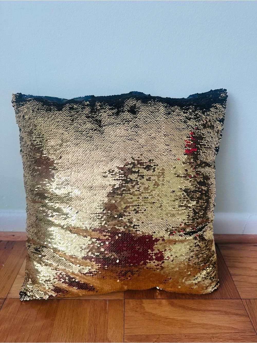 Reversible Mermaid Sequin Throw Pillow Black Gold Flip Sequin Accent 16x16
